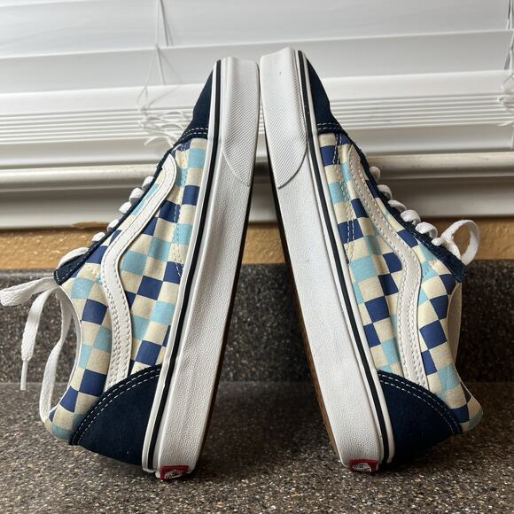 VANS Old Skool Blue Check Suede Canvas Skate Shoes Womens Sz 8.5 Low Top Lace Up - Picture 6 of 11